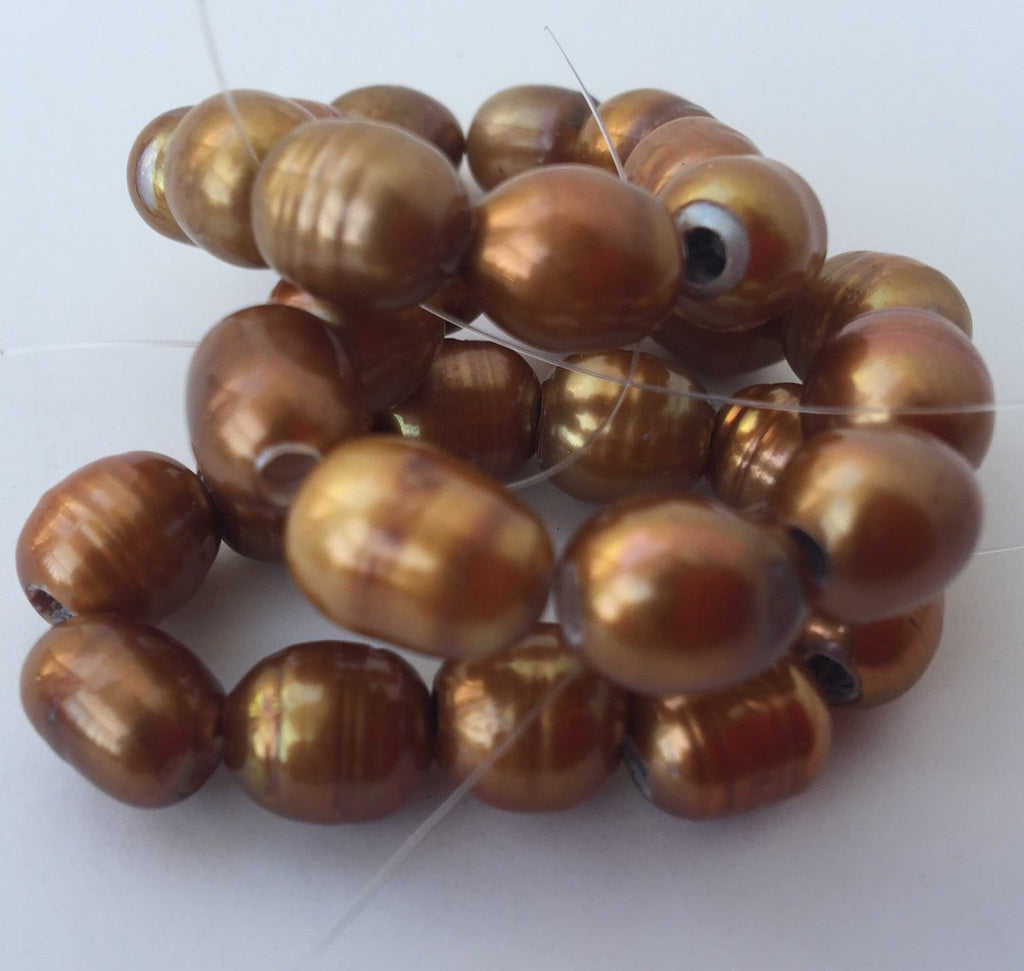 Large Hole Pearl Freshwater Pearls Baroque Rice Pearl Nugget pearl 8-9mm X 9-10mm bright bronze brown with 2.5mm hole 10 Pc #LH8054