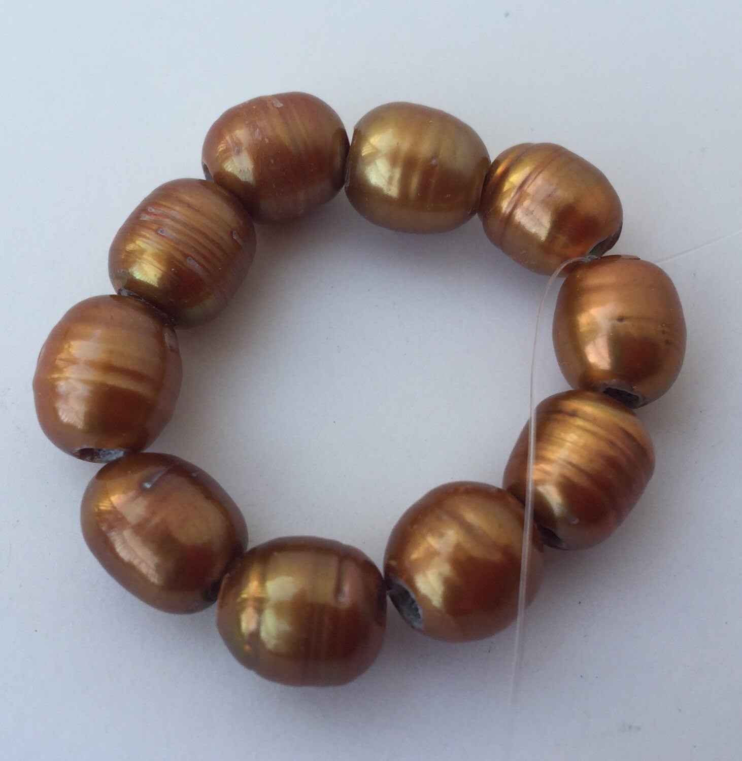 Large Hole Pearl Freshwater Pearls Baroque Rice Pearl Nugget pearl 8-9mm X 9-10mm bright bronze brown with 2.5mm hole 10 Pc #LH8054