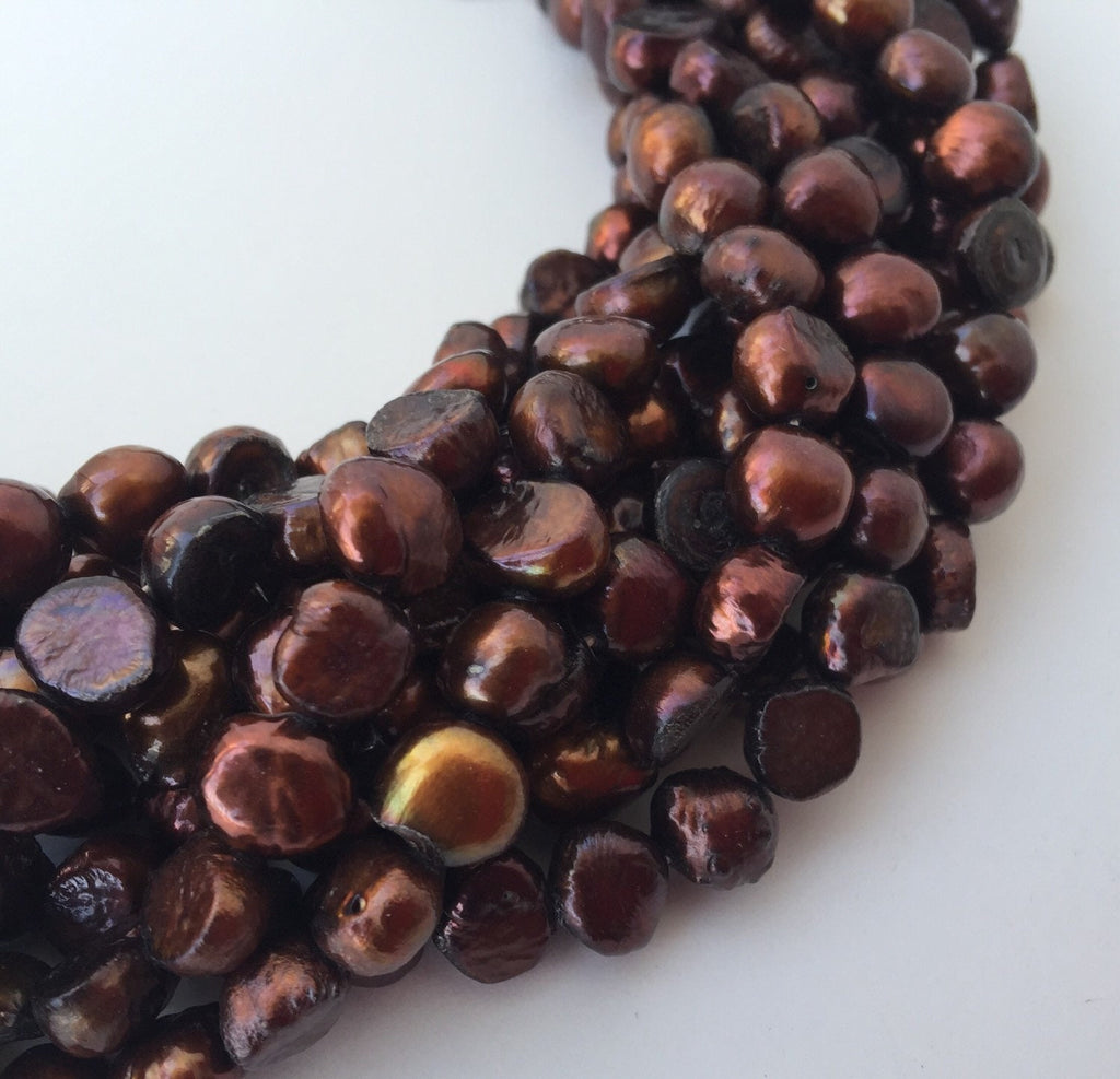 CLEARANCE SALE 8-9mm Corn Baroque Pearl Nugget Pearl Freshwater Pearl stunning dark copper brown, 15" full strand 50 pcs #CB6063