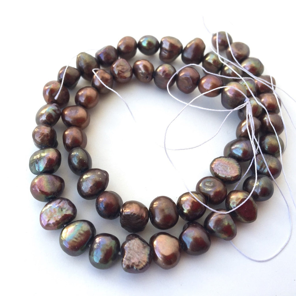 Corn Pearl Baroque Pearl Freshwater Pearl peacock copper brown 7-8mm, 15.5'' full strand 50 plus pieces #CB6057