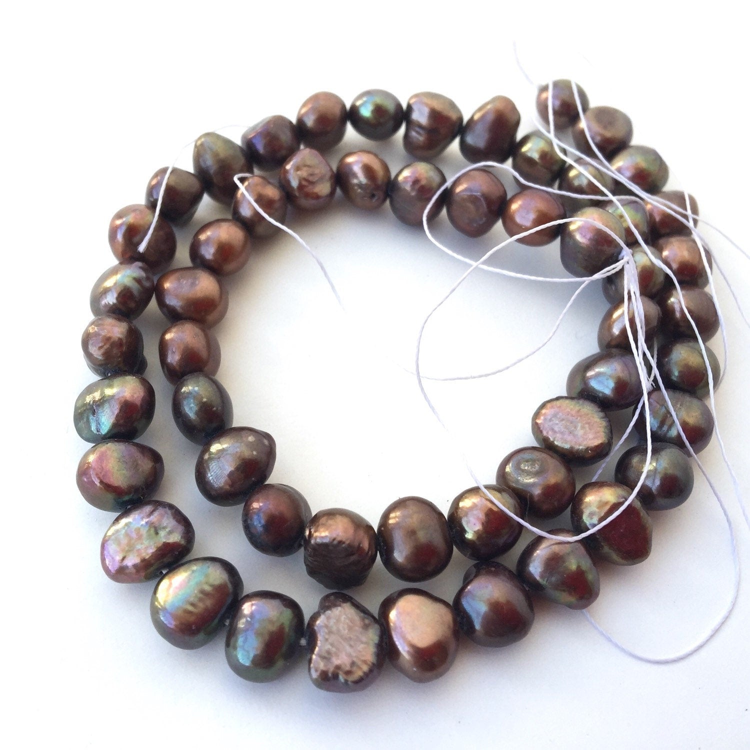 Corn Pearl Baroque Pearl Freshwater Pearl peacock copper brown 7-8mm, 15.5'' full strand 50 plus pieces #CB6057