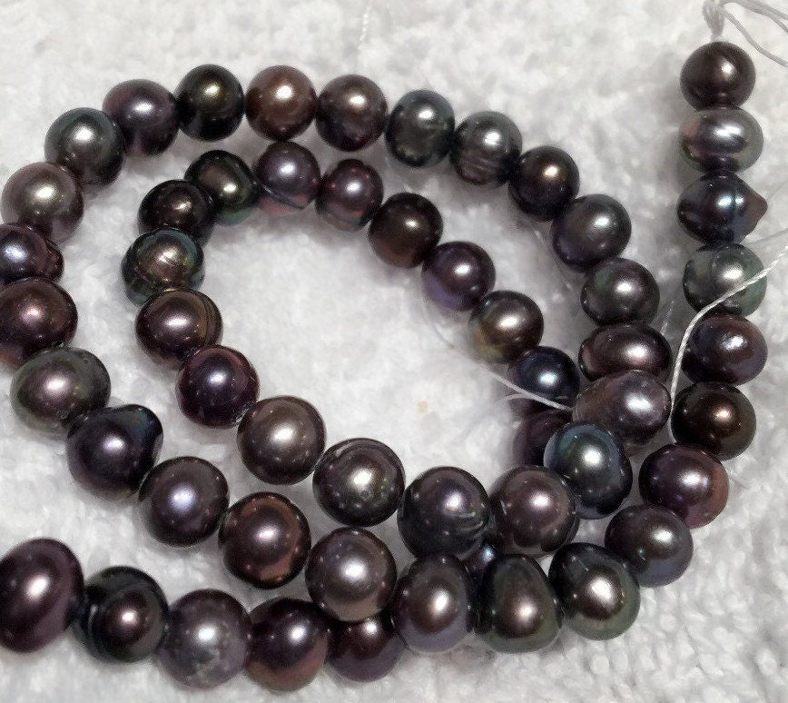 Freshwater Pearl round potato pearl A-AA Peacock black pearl---6-6.5mm Full Strand 15" 65pc   sale bargin #RS2058A