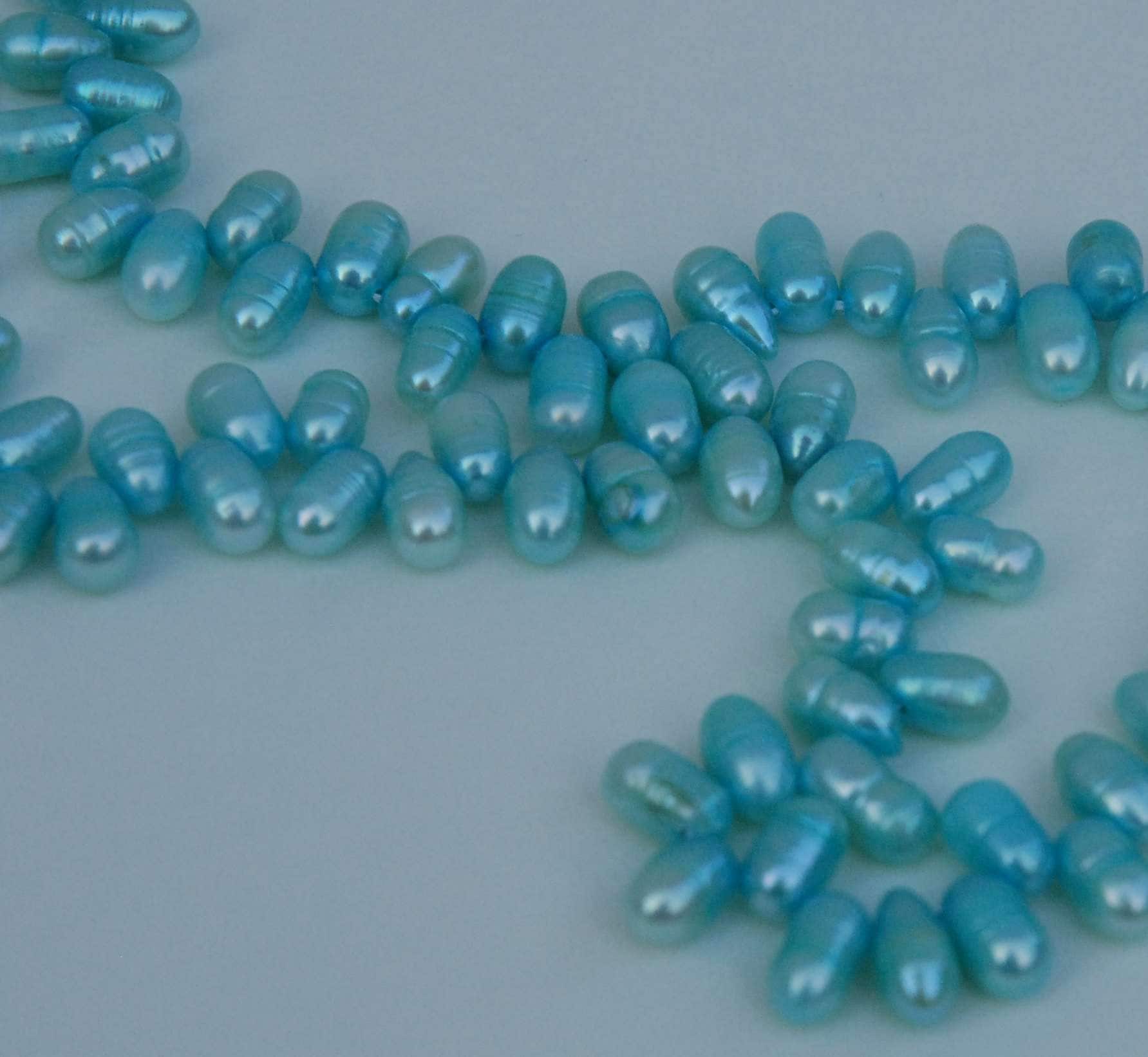 AA 5X7mm Top Drilled Dancing Freshwater Pearl, aqua blue briolette tear drop pearl beads full strand 100+pc Loose pearl WHOLSALE