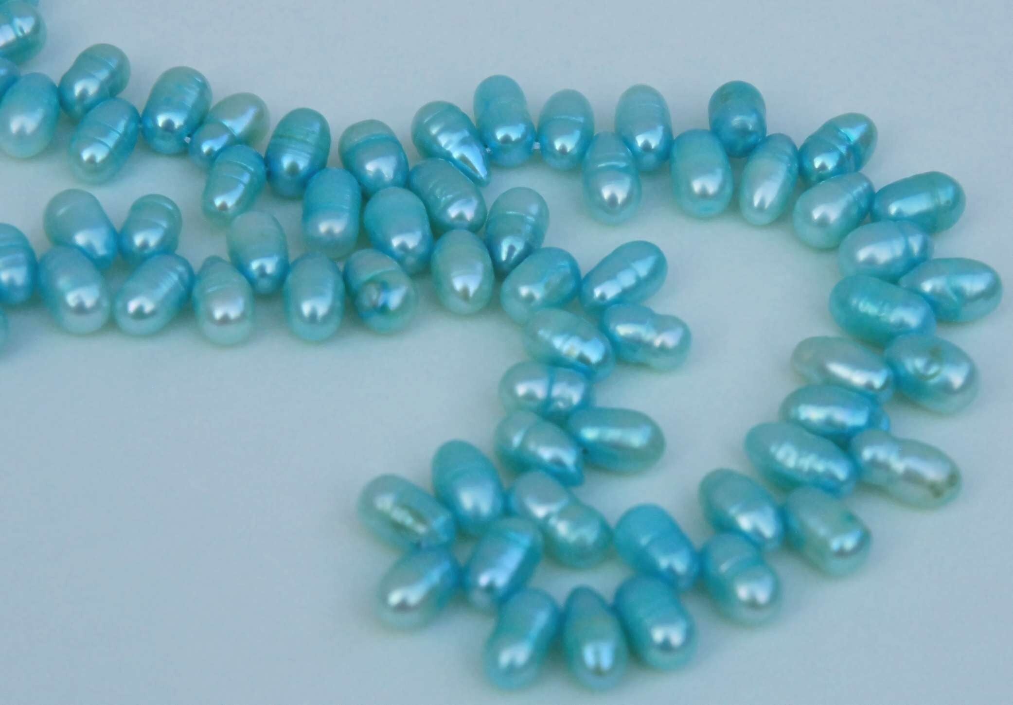 AA 5X7mm Top Drilled Dancing Freshwater Pearl, aqua blue briolette tear drop pearl beads full strand 100+pc Loose pearl WHOLSALE