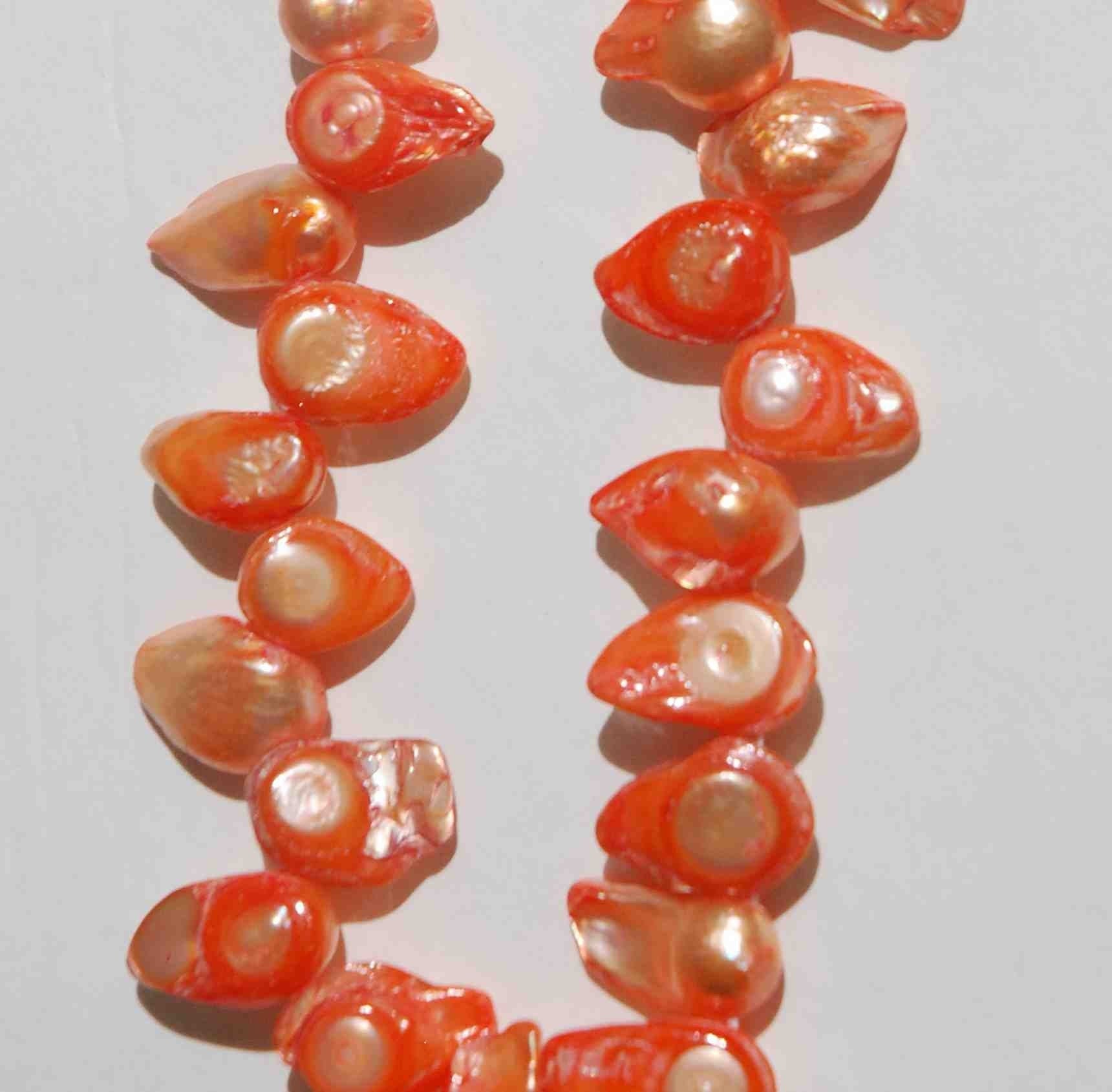 Teeth Biwa Dancing Baroque Pearl, genuine Freshwater Pearl orange color ON SALE 15'' full strand 40pc loose pearl beads, Wholesale promotion