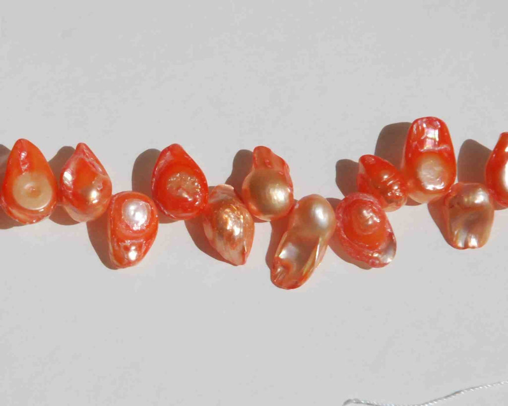 Teeth Biwa Dancing Baroque Pearl, genuine Freshwater Pearl orange color ON SALE 15'' full strand 40pc loose pearl beads, Wholesale promotion
