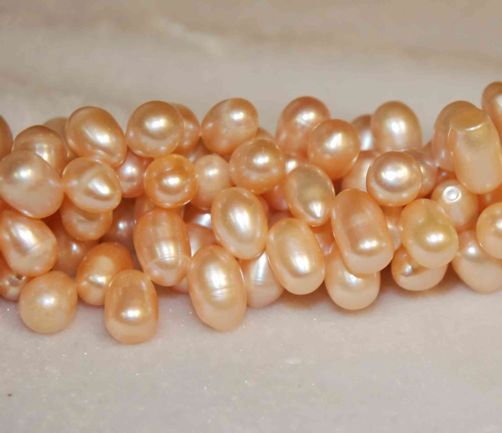 Top Drilled Dancing Pearl Freshwater Pearl 11mmX8mm Large Natural Peach, 15 inches Full strand top drilled BRIOLETTE  pearl