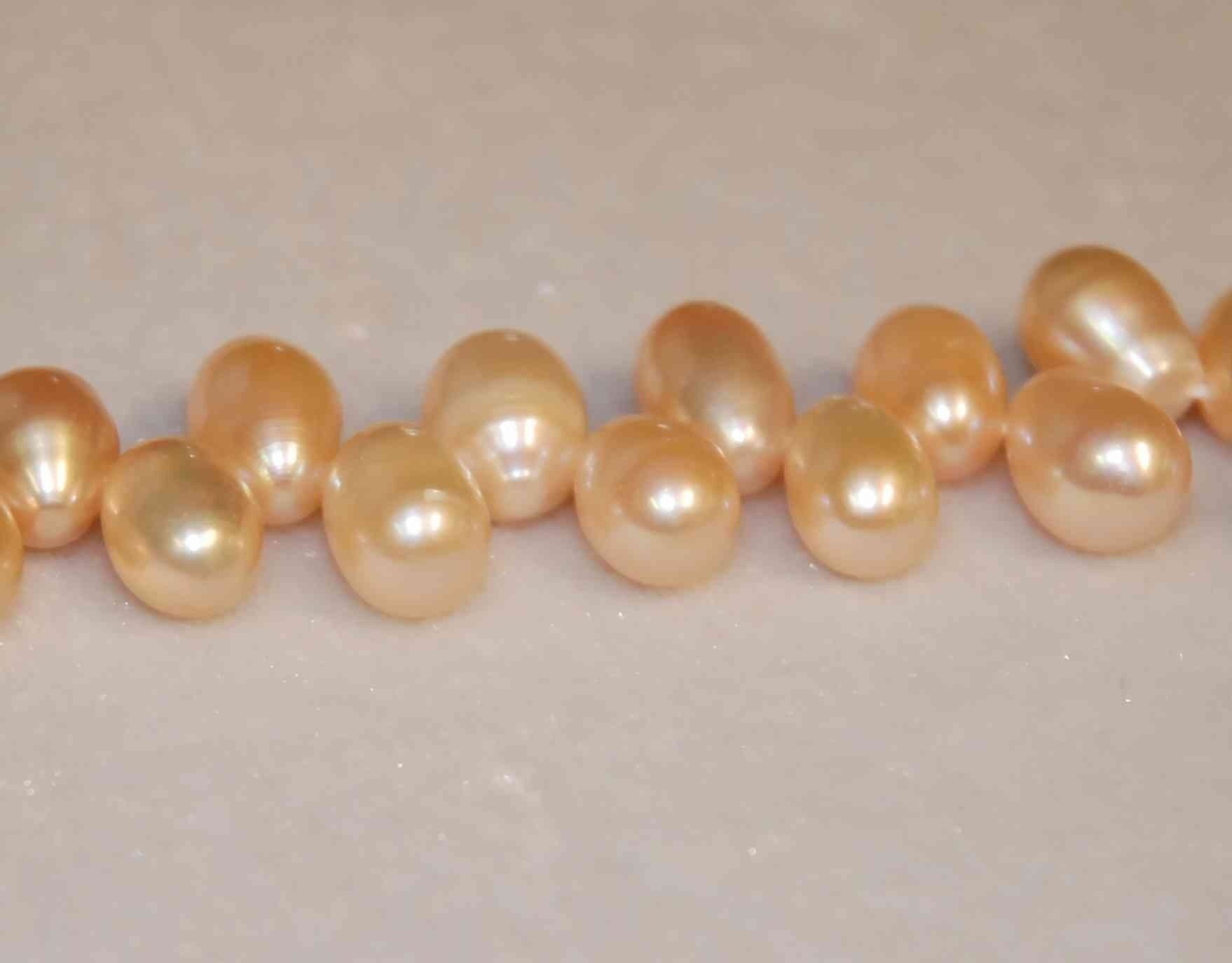 Top Drilled Dancing Pearl Freshwater Pearl 11mmX8mm Large Natural Peach, 15 inches Full strand top drilled BRIOLETTE  pearl