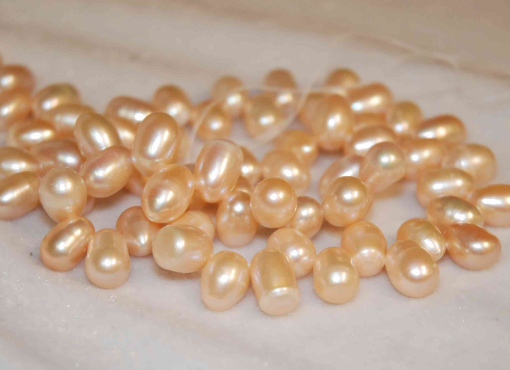 Top Drilled Dancing Pearl Freshwater Pearl 11mmX8mm Large Natural Peach, 15 inches Full strand top drilled BRIOLETTE  pearl