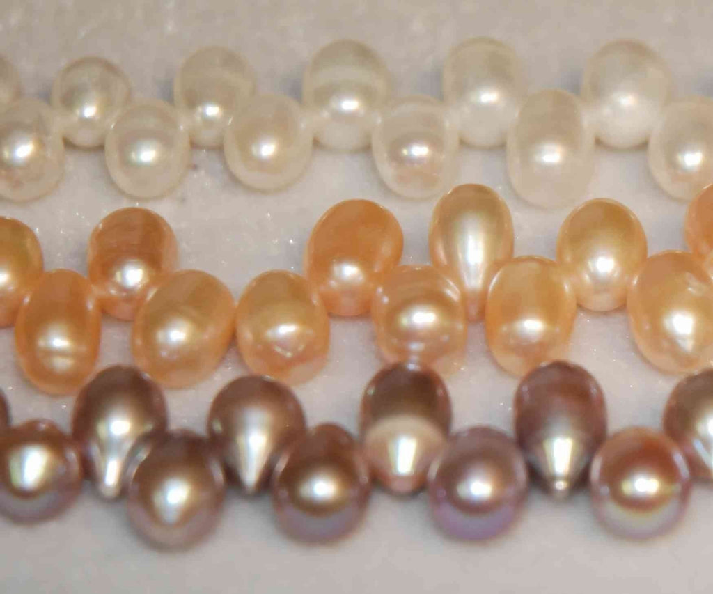 Top Drilled Dancing Pearl Freshwater Pearl 11mmX8mm Large Natural Peach, 15 inches Full strand top drilled BRIOLETTE  pearl