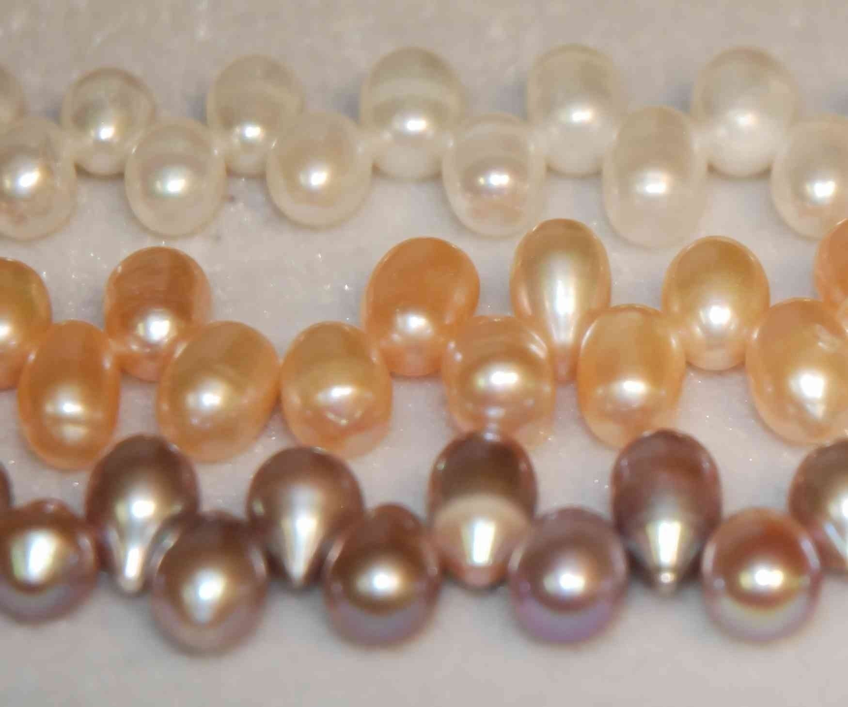 Top Drilled Dancing Pearl Freshwater Pearl 11mmX8mm Large Natural Peach, 15 inches Full strand top drilled BRIOLETTE  pearl