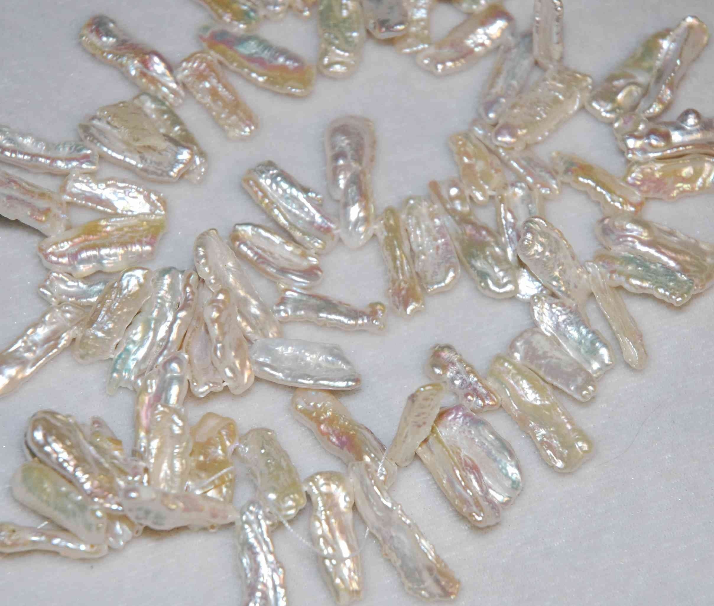 AAA 7mmX20mm Natural Ivory Biwa Freshwater Pearls , luster top drilled Biwa stick ,dancing irregular baroque Biwa strand, 30~65+ pc desinger