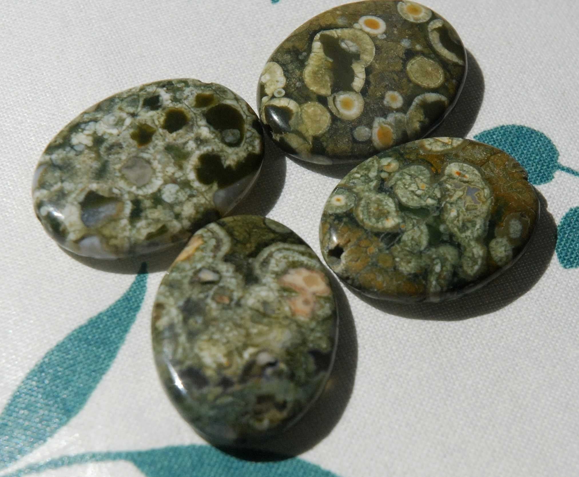special list 4pairs Green Leopard Skin Jasper--pair 2 pcs  18mmX25mm Oval Flat gemstone--NEW ARRIVAL