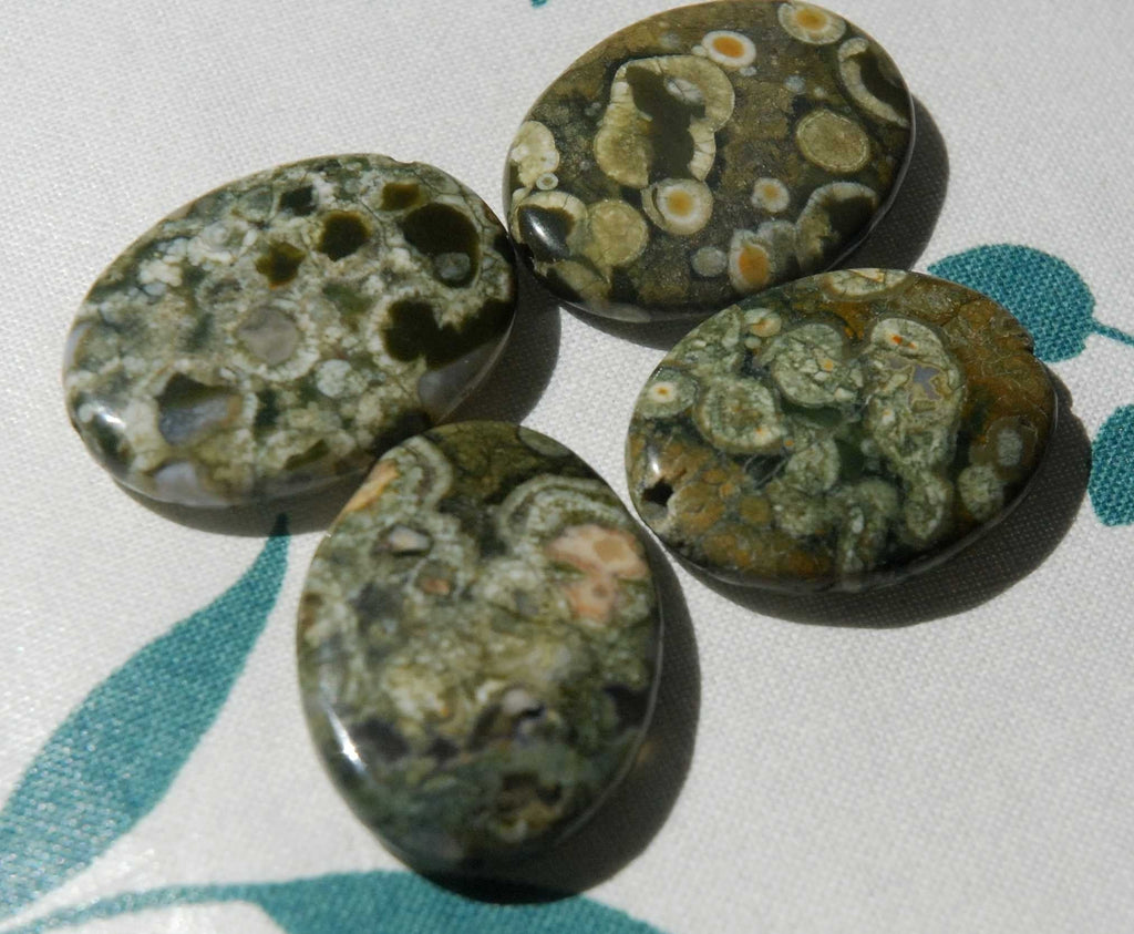 Green Leopard Skin Jasper--pair 2 pcs  18mmX25mm Oval Flat gemstone--NEW ARRIVAL