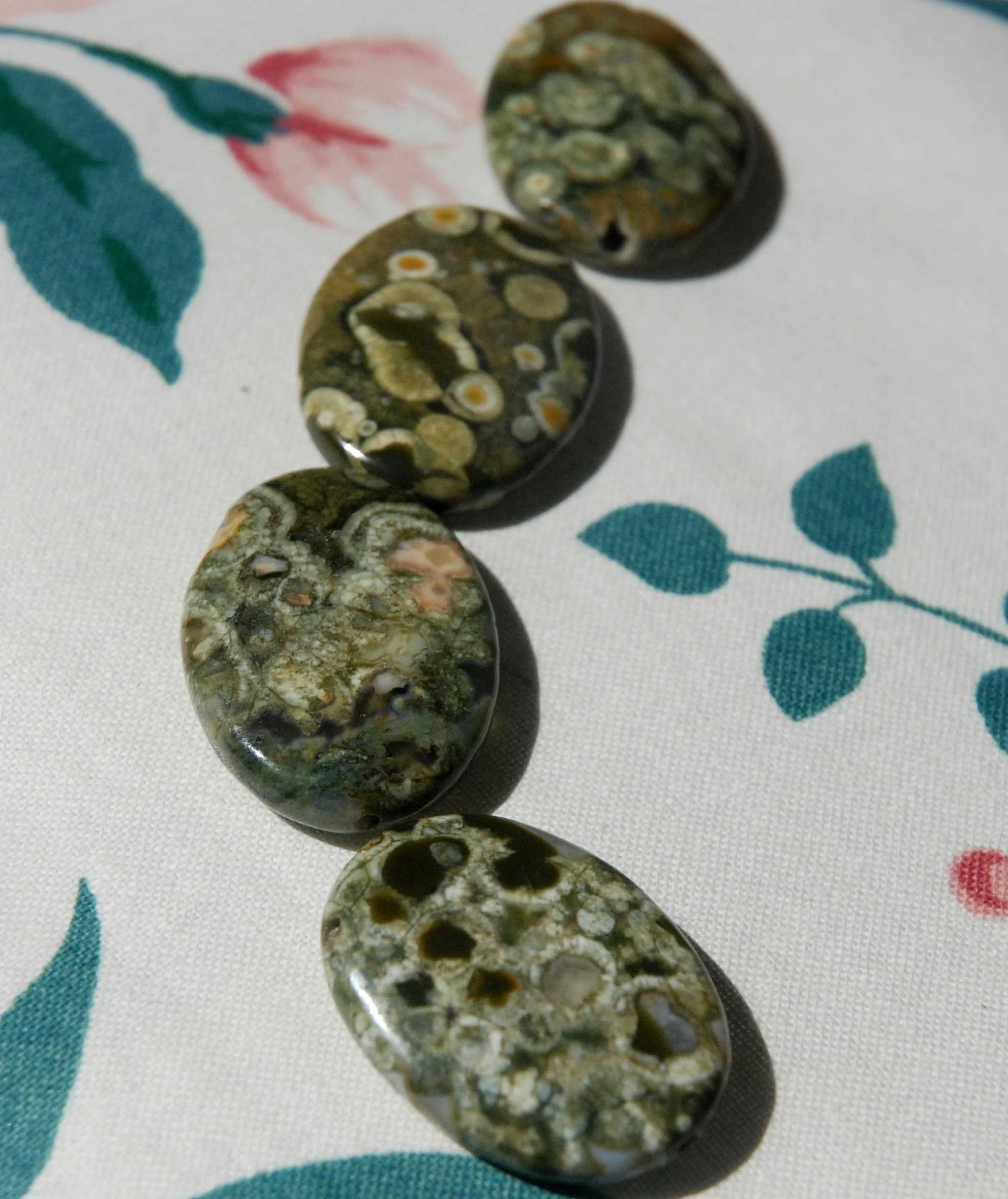 Green Leopard Skin Jasper--pair 2 pcs  18mmX25mm Oval Flat gemstone--NEW ARRIVAL