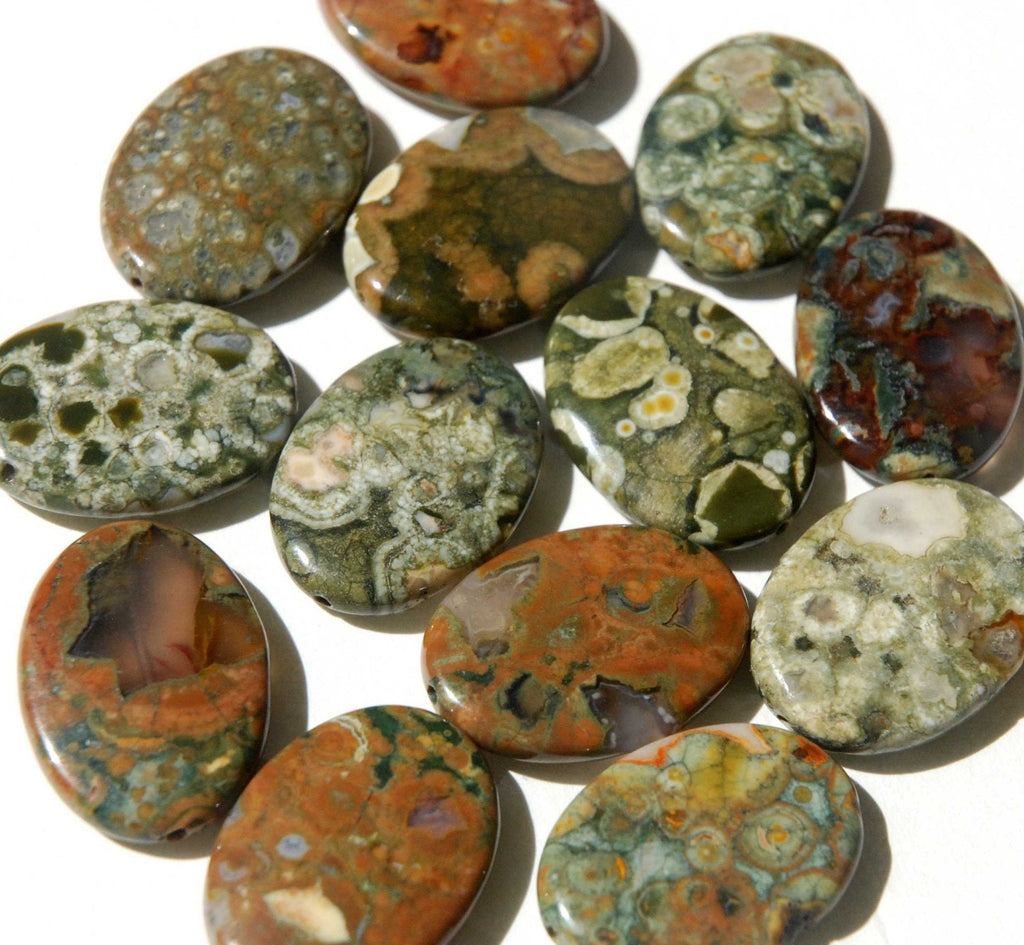 Green Leopard Skin Jasper--pair 2 pcs  18mmX25mm Oval Flat gemstone--NEW ARRIVAL