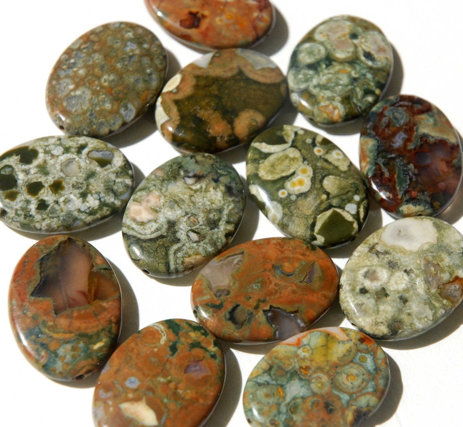 Green Leopard Skin Jasper--pair 2 pcs  18mmX25mm Oval Flat gemstone--NEW ARRIVAL